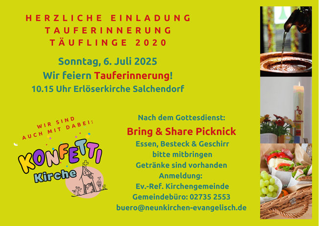 Tauferinnerung Täuflinge 2020 - Team Konfetti-Kirche & Pfarrer Dr. Tim Elkar