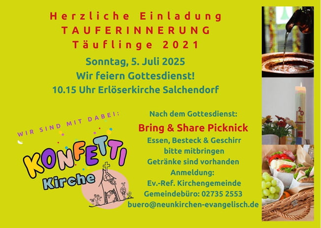Tauferinnerungsgottesdienst | T&auml;uflinge 2021 | Pfarrr Dr. Tim Elkar & Konfetti-Team
