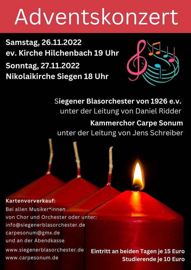 Adventskonzert mit Siegener Blasorchester und Carpe Sonum